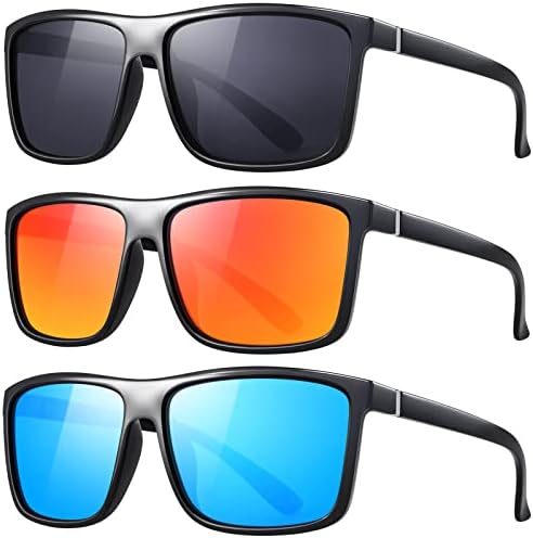 3 חבילה כיכר מקוטב משקפי שמש לגברים בציר סגנון נהיגה נסיעות שמש משקפיים הגנה משקפי