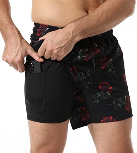 בגד ים לגברים עם אוניית דחיסה 5.5 מכנסיים קצרים לוח יבש מהיר עם כיסי רוכסן בגד ים