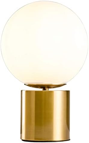 מודרני זהב גלוב שולחן מנורת שולחן, בציר אמצע המאה מנורת שולחן עם לבן זכוכית צל מתכת בסיס עבור חדר שינה ליד מיטת מנורת סלון