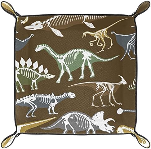 מגש שירות עור, מגש קוביות מחזיק מרובע מתקפל, צלחת מארגן שידה לשינוי מפתח מטבע, דינוזאור עצם של בעלי חיים מצוירים