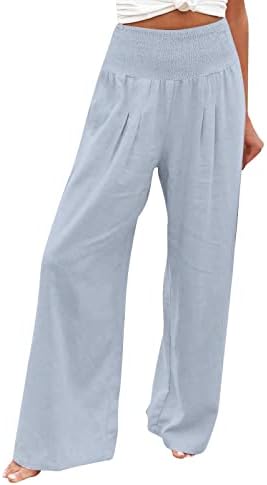 נשים של קל משקל חוף מכנסיים גבוהה מותן מקרית רחב רגל מכנסיים כושר רופף מוצק צבע קיץ מכנסיים