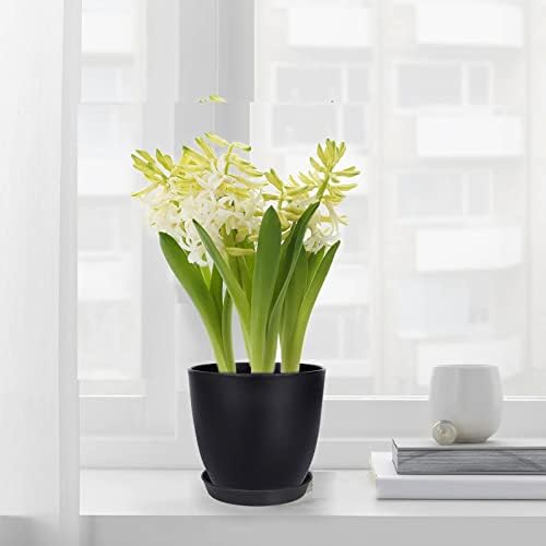 סירי צמח של Swinduck, 12 אריזות 6 אינץ 'אדניות פלסטיק מודרניות עם חורי ניקוז וצלוחיות לצמחים ופרחים חיצוניים מקורה, שחור