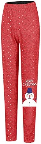 גרביונים של Ruziyoog לנשים מודפסים לחג המולד מודפסים אימון מותניים מכנסיים חותלות בקרת בטן סנטה קלאוס מכנסי טרנינג