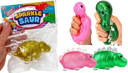 Ja-ru Sparkle Saur Dinosaur Dinosaur Squishy Squally Sparkly Animal צעצועים לילדים ומבוגרים. סחיטה חושית של הקלה מתח.