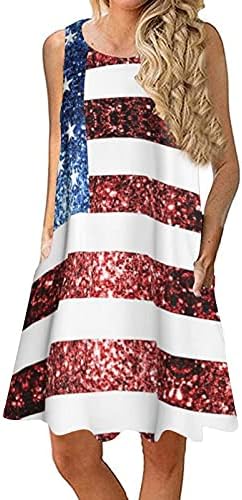 4 בגד ים כיסוי קופצים לנשים חוף אמריקאי דגל פטריוטית שמלה קיצית מזדמן שרוולים חולצה שמלה