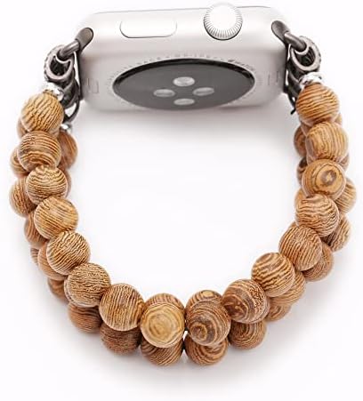 להקת Apple Watch לנשים צמיד לבוש אופנה בלינג חרוזי עץ קסמים אלסטיים תואמים לכל סדרת Apple Watch 8, 7, 6, 5, 4, 3,