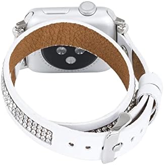 ווניטו ליוורנו עטיפה כפולה עור רזה שעון רזה עם אבני חן תואמות ל- Apple Watch 42 ממ, 44 ממ, 45 ממ, 49 ממ לסדרת