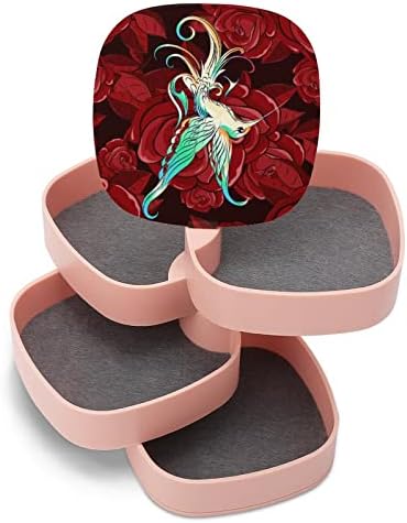 קופסת תכשיטים של דבש יונק וקופסת תכשיטים של ורד אדום לנשים מארגן מארגן עם שרשרת עגילי טבעות של מראה 4 שכבות