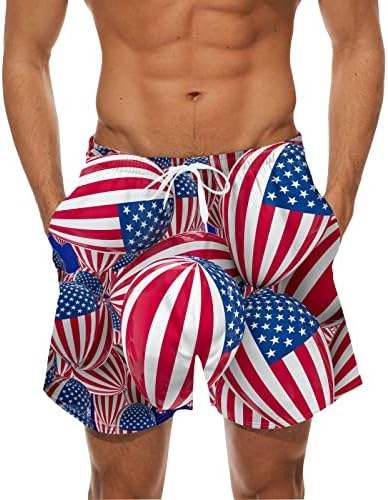 מכנסי דגל אמריקאים של HSSDH לגברים, גזעי שחייה של דגל אמריקאי מודפסים 4 ביולי מכנסי לוח חוף פטריוטיים