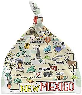 FISH KISS® MEXO MAXO MAP כובע קשר לתינוק. 0-6 חודשים. מיוצר בארהב. מתנה לתינוק של ניו מקסיקו העשויה מסרוג ג'רזי