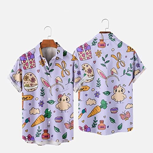חולצות הוואי חג הפסחא לגברים כפתור שרוול קצר למטה חולצות מזדמנים ביצי פסחא מצחיקות חולצות גרפיקה ארנבות