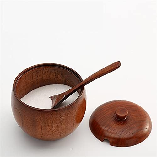 חתיכה/סט של צנצנת תבלינים מעץ טבעי יפני עם מכסה קערת סוכר קערת סוכר שייקר עם אביזרי מטבח כף