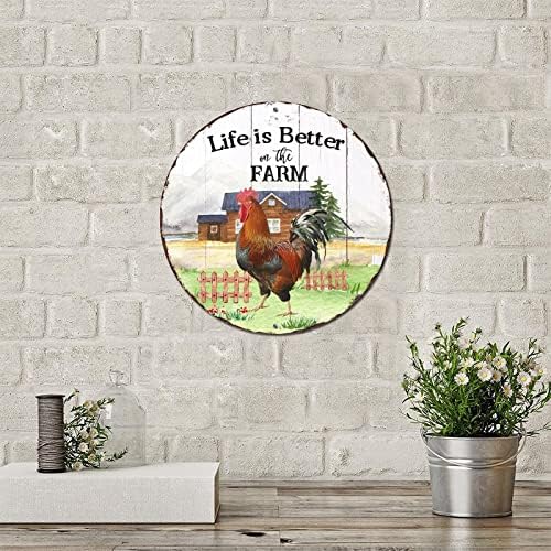 שלט מתכת עגול פלאק בית חווה תרנגולות תרנגולת חותם החיים טובים יותר בחווה שלט זר וינטג