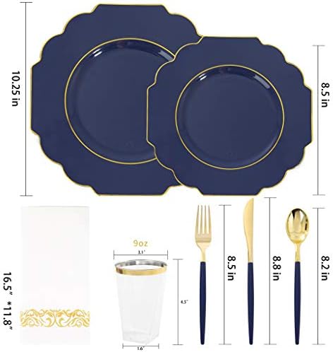 נרבור 140 יחידות כחול פלסטיק צלחות &מגבר; זהב פלסטיק כלי כסף עם כחול ידית - כחול זהב צלחות כולל: 40 צלחות, 20 מזלגות, 20