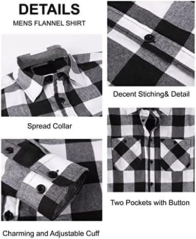 Esabel.cens Mens Flannel חולצת שרוול ארוך רגיל, כפתור מזדמן למטה חולצת פלנל משובצת לגברים
