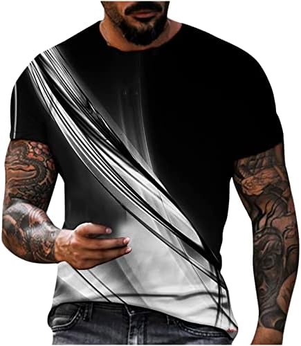 חולצת טריקו של שרוול קצר של גברים, אור צוואר עגול מזדמן אור תלת מימד הדפס דיגיטלי סוודר כושר ספורט חולצת טריקו רכה מצוידת