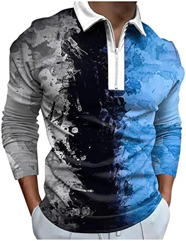 Beuu 2022 חולצות פולו חדשות לגברים, שרוול ארוך 1/4 צוואר גולף צוואר צוואר גולף טלאים טלאים ספורט חולצה מעצבת