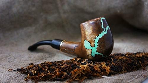 אגס עץ יד מגולף טבק עישון צינור ברקים עם חן טורקיז
