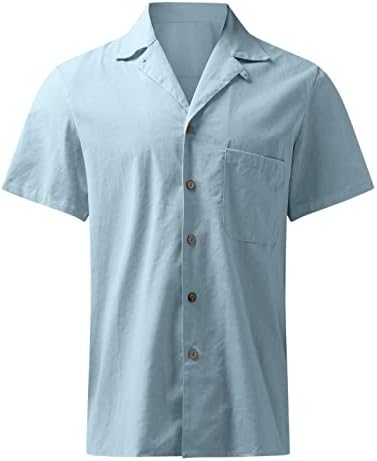 הוואי חולצה לגברים, קיץ מזדמן רופף חולצות קצר שרוול כותנה פשתן כפתור למטה חולצות חג חוף חולצות